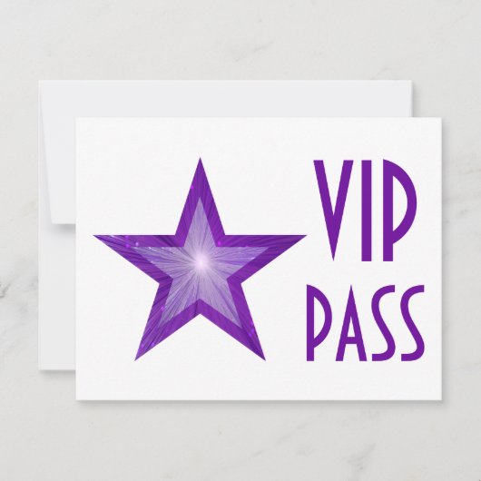 Lila Star "VIP PASS"-Einladung weiß, horizontal Einladung (Vorderseite)
