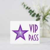 Lila Star "VIP PASS"-Einladung weiß, horizontal Einladung (Stehend Vorderseite)