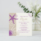 Lila Starfish Beach Brautparty Einladung (Stehend Vorderseite)