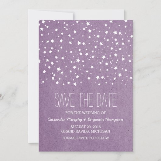 Lila Starry Night Save the Date laden (Vorderseite)