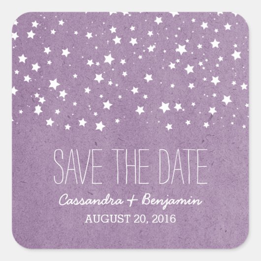 Lila Starry Night Save the Date Stickers (Vorderseite)