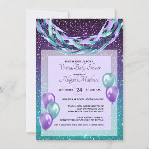 Lila Starry Night Virtual Baby Dusche per Mail Einladung