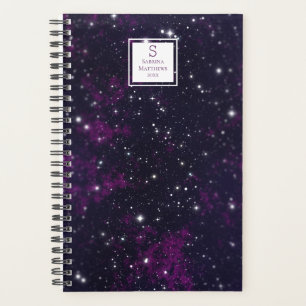 Lila Starry Sky Galaxy Mit Monogramm Planer
