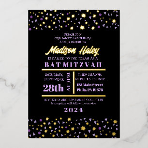 Lila Stars Bar Bat Mitzvah Einladung Gold Inlay