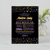 Lila Stars Bar Bat Mitzvah Einladung Gold Inlay (Stehend vorne)