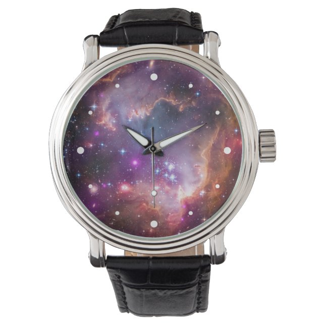 Lila Stars Galaxy Space Astronomie Armbanduhr (Vorderseite)