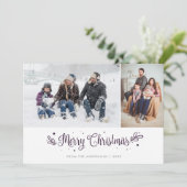 Lila Stars Kalligrafie Weihnachtsfotokarten Feiertagskarte (Stehend Vorderseite)