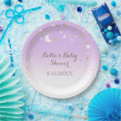 Lila Stars Moon Babydusche Pappteller (Party)