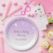 Lila Stars Moon Babydusche Pappteller (Party)