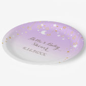 Lila Stars Moon Babydusche Pappteller (Schrägansicht)