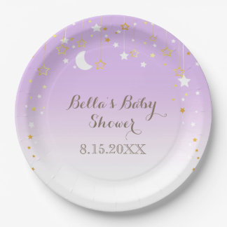 Lila Stars Moon Babydusche Pappteller