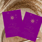 Lila Stars und Hochzeiten Folieneinladung