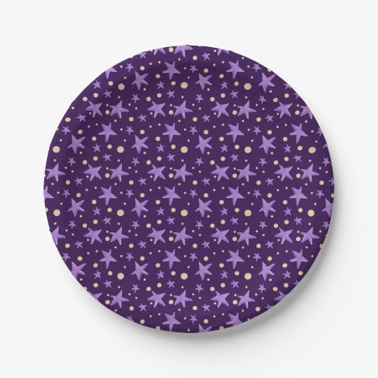 Lila Stars Violet Starry Night Party Pappteller (Vorderseite)