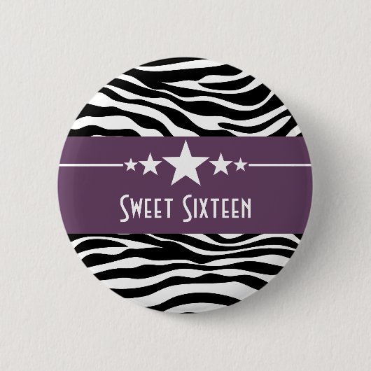 Lila Stars Zebra Print Sweet 16 Button (Vorderseite)