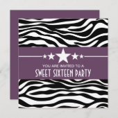 Lila Stars Zebra Print Sweet 16 Einladen Einladung (Vorne/Hinten)