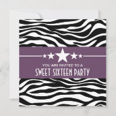 Lila Stars Zebra Print Sweet 16 Einladen Einladung (Vorderseite)