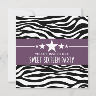 Lila Stars Zebra Print Sweet 16 Einladen Einladung