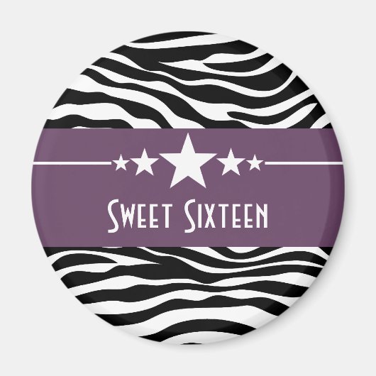 Lila Stars Zebra Print Sweet 16 Magnet (Vorne)