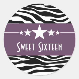 Lila Stars Zebra Print Sweet 16 Stickers