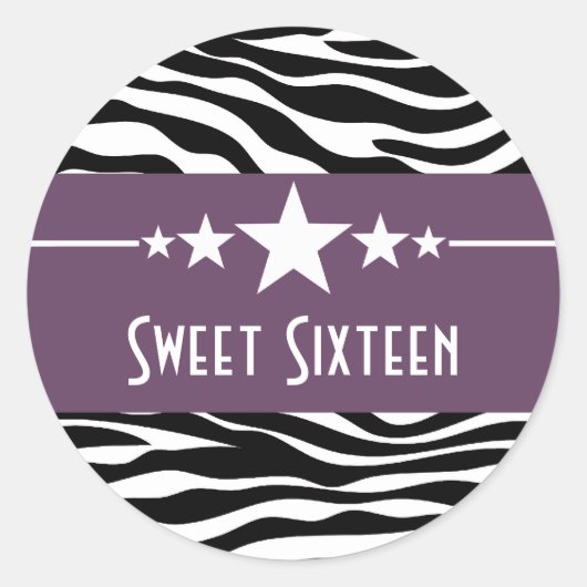 Lila Stars Zebra Print Sweet 16 Stickers (Vorderseite)