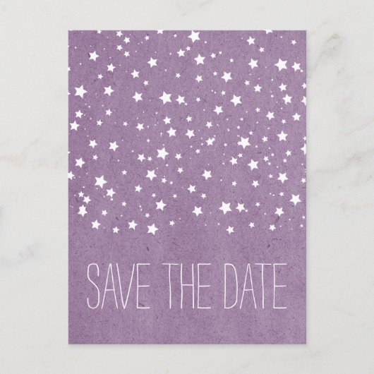 Lila Startnight Save the Date Postkarte (Vorderseite)