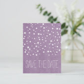 Lila Startnight Save the Date Postkarte (Stehend Vorderseite)