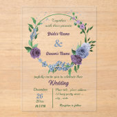 Lila staubblaue Blumen Grüne Blätter Hochzeit Acryleinladungen (Vorderseite)