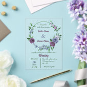 Lila staubblaue Blumen Grüne Blätter Hochzeit Acryleinladungen (In Situ (Hochzeit))