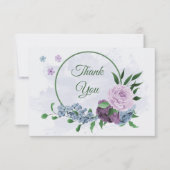 Lila staubblaue Blumen Grüne Blätter Hochzeit Dankeskarte (Vorderseite)