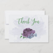 Lila staubblaue Blumen Grüne Blätter Hochzeit Dankeskarte (Rückseite)