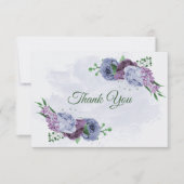 Lila staubblaue Blumen Grüne Blätter Hochzeit Dankeskarte (Vorderseite)