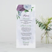 Lila staubblaue Blumen Grüne Blätter Hochzeit Menükarte (Stehend Vorderseite)