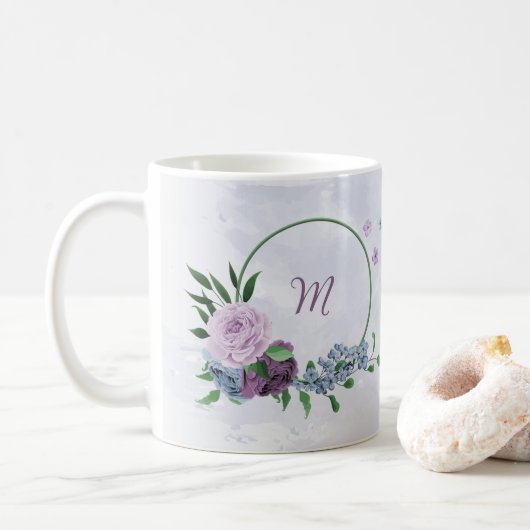 Lila staubblaue Blütenblume Kaffeetasse (Mit Donut)