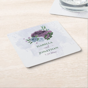 Lila staubblaue florale Hochzeit Rechteckiger Pappuntersetzer