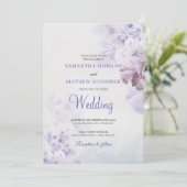Lila, staubblaue, rosafarbene Blumenhochzeit Einladung (Stehend Vorderseite)