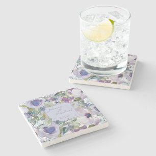 Lila Staubblauer Blumenname Hochzeitspaar Steinuntersetzer