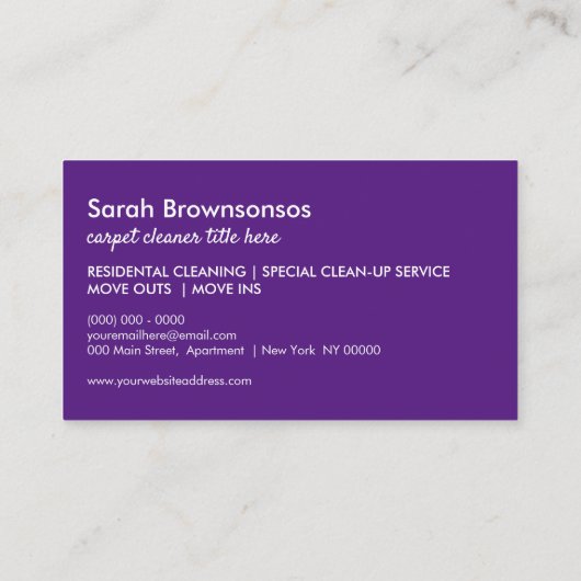 Lila Staubsauger Zuhause-Reinigungshaus Schütze Visitenkarte (Rückseite)