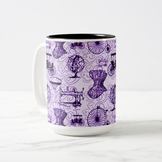 Lila Steampunk-Muster Kaffeemaschine Tasse (Vorderseite Links)