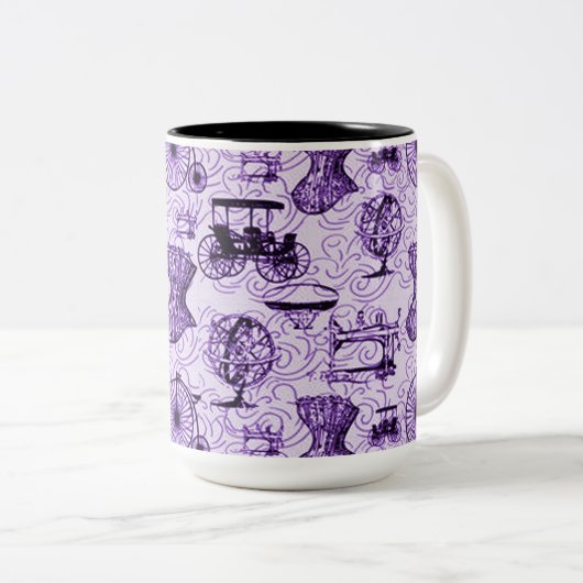 Lila Steampunk-Muster Kaffeemaschine Tasse (VorderseiteRechts)