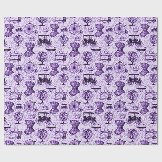Lila Steampunk Muster-Verpackungs-Papier Geschenkpapier (Flach)