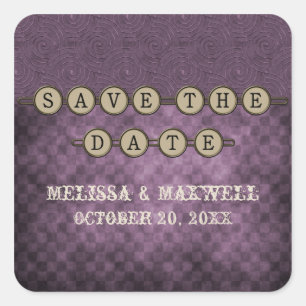 Lila Steampunktasten Save the Date Stickers