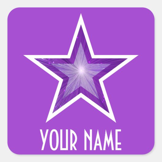 Lila Stern-Aufkleber "Ihr Name" lila Quadratischer Aufkleber (Vorderseite)