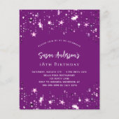 Lila-Sterne-Budget Geburtstagseinladung (Vorderseite)