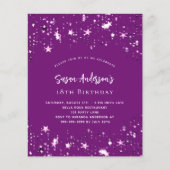 Lila-Sterne-Budget Geburtstagseinladung Flyer (Vorne)