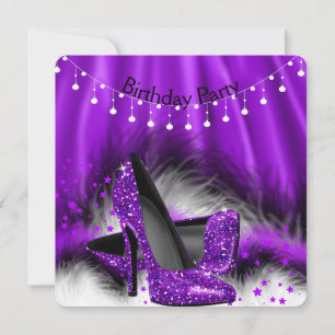 Lila Sterne High Heels Geburtstagsfeier Lichter Einladung