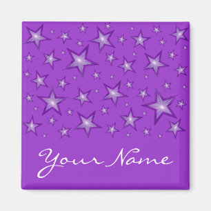 Lila Sterne "Ihr Name" Quadrat lila Magnet