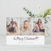 Lila Sterne Kalligrafie Weihnachten 3 Fotokarten (Stehend Vorderseite)