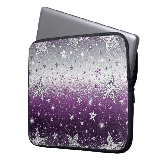 Lila Sterne Laptopschutzhülle (Vorderseite Links)