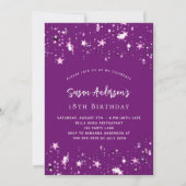 Lila-Sterne-Luxus-Geburtstag Einladung (Vorderseite)