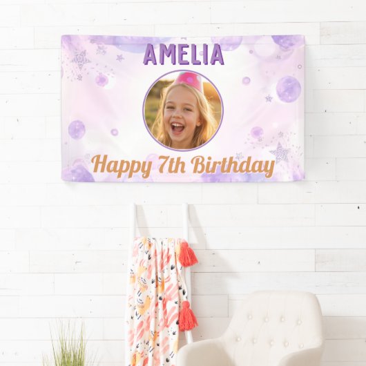 Lila Sterne Mädchen Glücklicher Geburtstag Foto Pa Banner (Insitu)